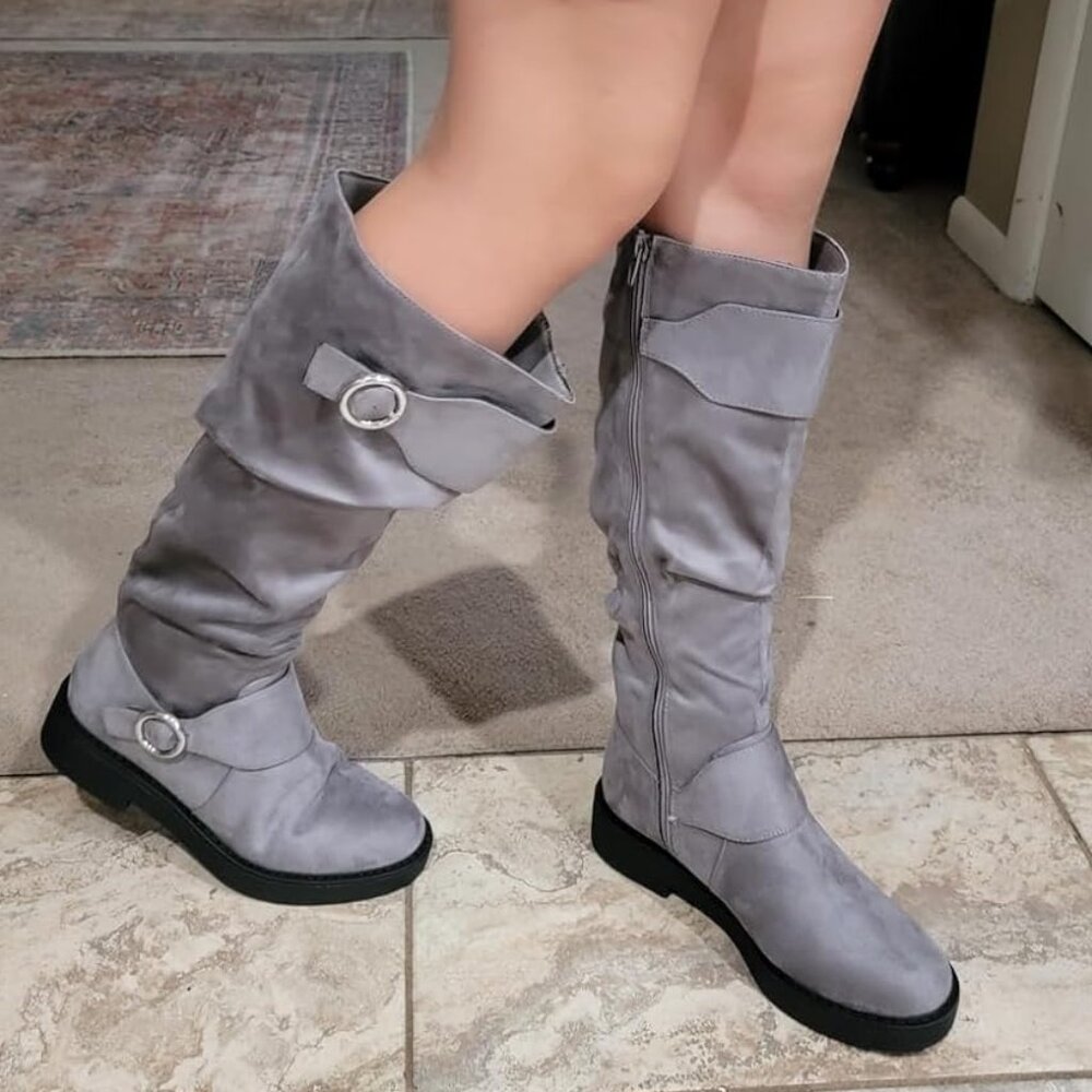 ⚡Women's Man Made Leather Beige Slouchy Knee High Fall Winter Boots for Women.